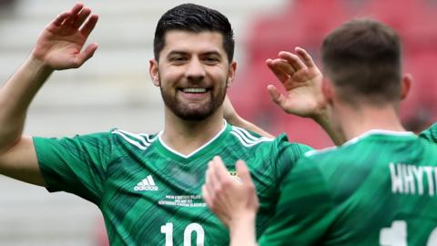 NI's Jordan Jones celebrates scoring against Malta