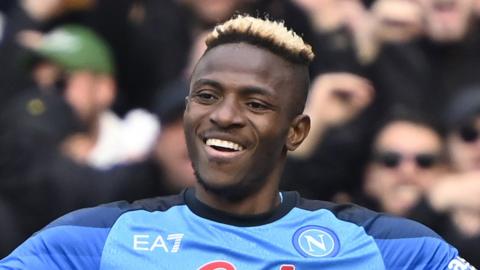 Victor Osimhen playing football for Napoli