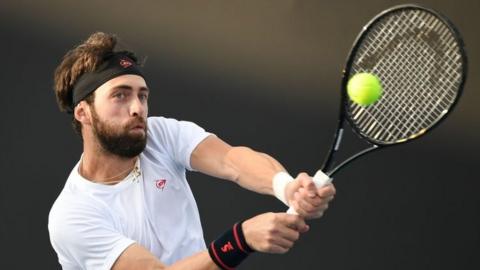 Nikoloz Basilashvili plays at the Australian Open in Melbourne. Photo: January 2020