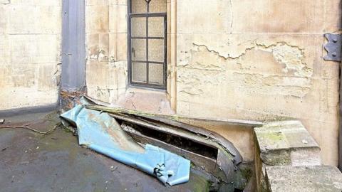 A 2015 picture showing corrosion of gutters on the parliamentary estate