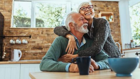 Older couple looking happy