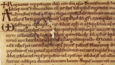 A brown and beige document covered in ancient text