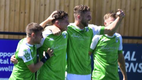 Guernsey FC celebrate a goal