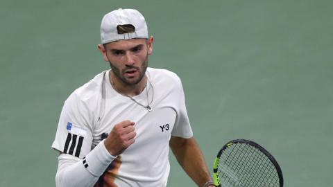 Jacob Fearnley celebrates winning a point at the 2025 US Open