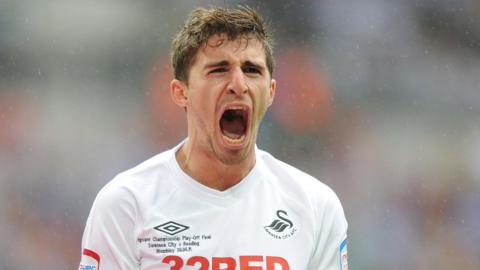 Fabio Borini celebrates in Swansea City's Championship play-off final win against Reading