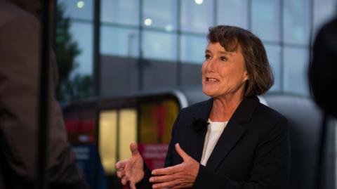 Jo Stevens, Secretary of State for Wales speaks to a media television crew during the Labour Party Conference 2024 at ACC Liverpool on September 23, 2024