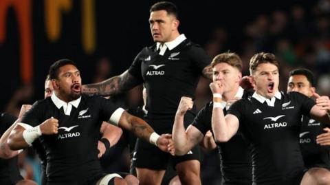 New Zealand perform the haka in the summer Test at Eden Park