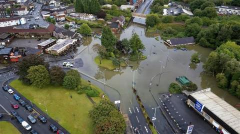 Flooded road and street.