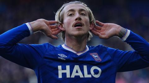 Jack Clarke celebrates his winner for Ipswich