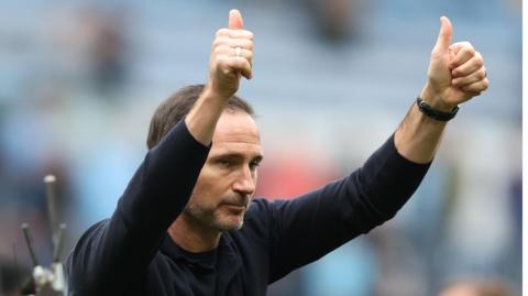 Coventry City manager Frank Lampard gies the thumbs-up sign to Coventry supporters after his team had beaten Birmingham City