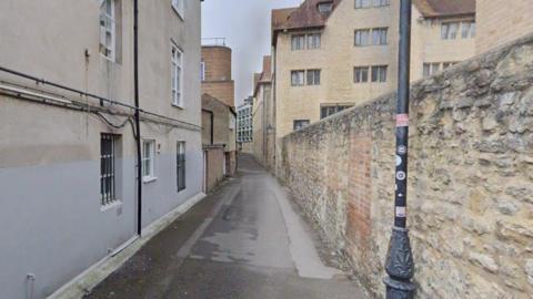 A view of Rose Place in Oxford leading to St Ebbe's. It is an overcast day.