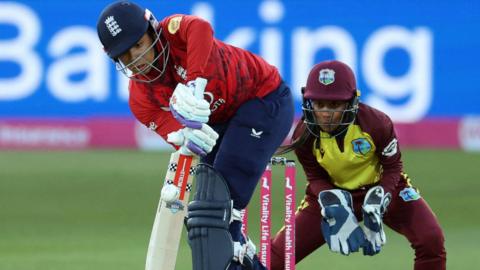England batter Sophia Dunkley in action against West Indies