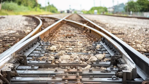 The photos show railway tracks quite close up and going off into the distance.
