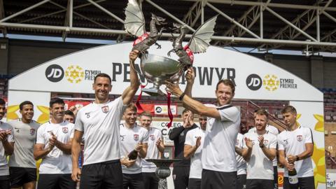 Connah's Quay with the Cymru Premier trophy