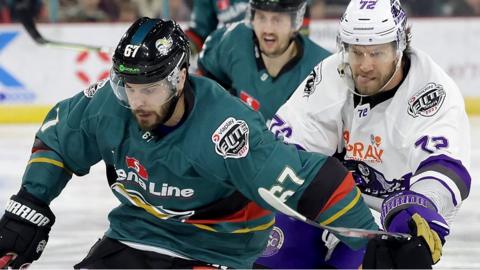 Action from Belfast Giants versus Glasgow Clan