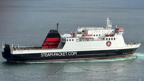 The Ben-My-Chree, which is in the Steam Packet's colours of white, black and red, and has the company's logo and name on the side.