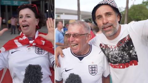 Fans in England kit being interviewed outside the stadium