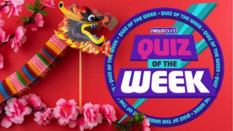 Chinese paper dragon with Quiz of the Week logo.