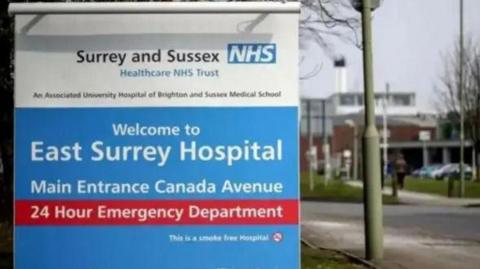 A sign which says Welcome to East Surrey Hospital