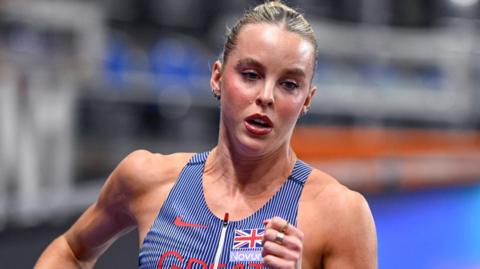 Keely Hodgkinson competing at the World Athletics Indoor Championships in March