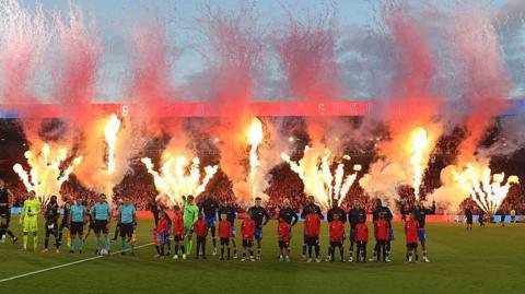 Picture of fireworks before Crystal Palace's game with Fredrikstad