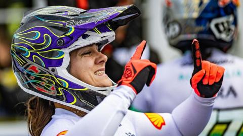 Bethany Shriever during the 2025 UCI BMX Racing World Championships.