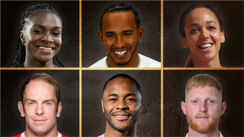 Dina Asher-Smith, Lewis Hamilton, Katarina Johnson-Thompson, Alun Wyn Jones, Raheem Sterling and Ben Stokes