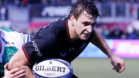 Juan Martin Gonzalez scores a try for Saracens