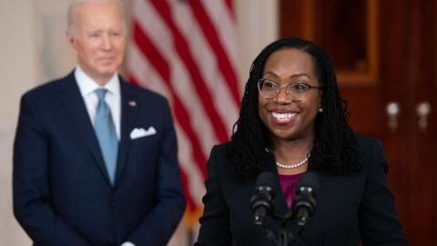 Ketanji Brown Jackson after being introduced by President Biden as his nominee to the Supreme Court