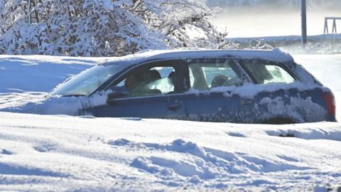 A car stuck in the snow