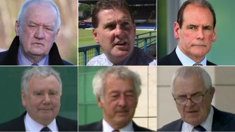 (clockwise from top left) David Duckenfield, Graham Mackrell, Sir Norman Bettison, Donald Denton, Alan Foster, Peter Metcalf