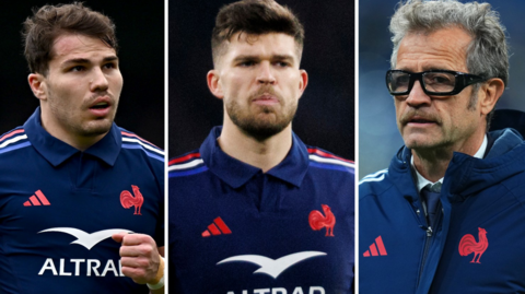 Antoine Dupont, Matthieu Jalibert and Fabien Galthie