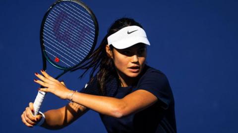 Emma Raducanu in a practice session before a recent match