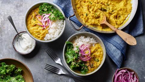 Sri Lankan dal with coconut and lime kale
