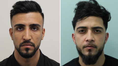 Two police photographs of the defendants - Mohammed Hotak on the left and Rahmat Mohammadi on the right. Both have dark hair and beards, as well as serious facial expressions.