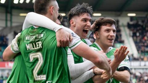 Josh Campbell celebrates scoring for Hibs