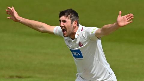 Somerset bowler Craig Overton appeals for a wicket