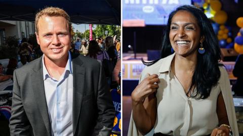 Spencer Pratt and Nithya Raman are seen in a composite side-by-side image 