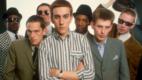 Top of the Pops 1970s: The Specials - Picture shows the Specials circa 1979-81. From left to right: Neville Staple, Horace Panter, John Bradbury, Terry Hall, Lynval Golding, Roddy Radiation and Jerry Dammers.