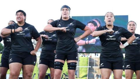 The New Zealand team perform the Haka