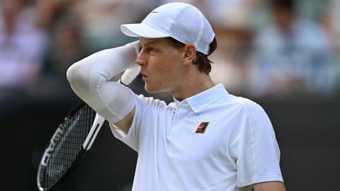 Jannik Sinner in action against Ben Shelton on Monday