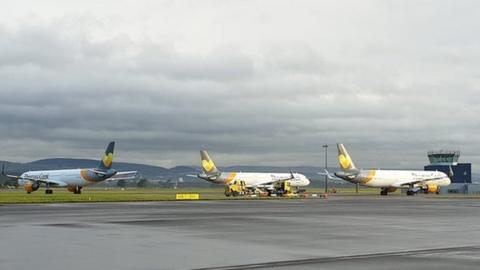 Three Thomas Cook planes at Glasgow Airport