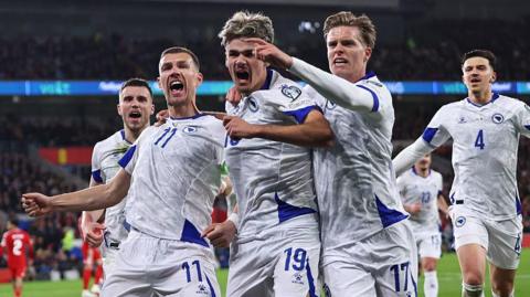 Bosnia-Herzegovina players celebrate