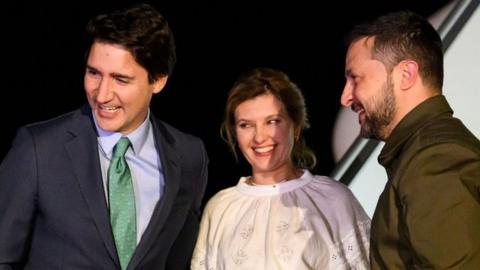 Justin Trudeau, Olena Zelenska and Volodymyr Zelensky