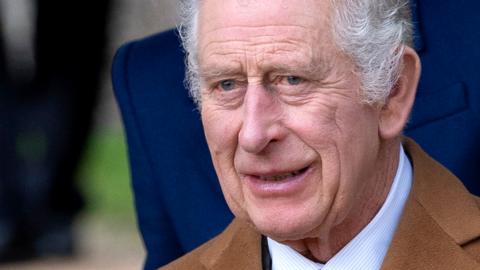 King Charles III attends the Christmas Day service at St Mary Magdalene Church on 25 December 2023 in Sandringham, Norfolk