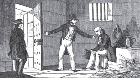 Engraving of a Victorian debtors' prison
