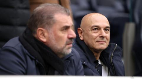 Ange Postecoglou and Daniel Levy, chairman of Tottenham Hotspur sat together watching Spurs' women's team play Arsenal