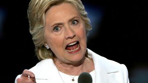 US Democratic Presidential Candidate Hillary Clinton delivers a speech at the Democratic National Convention, 28 July 2016