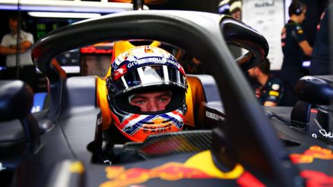 Red Bull's Max Verstappen testing his car fitted with the halo