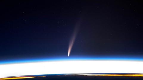 Comet seen in space from the International Space Station 